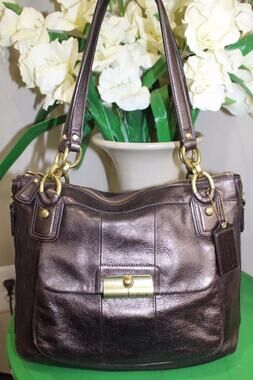 COACH #18808 'Kristin Elevated' Metallic Bronze Leather Shoulder Tote Bag (180